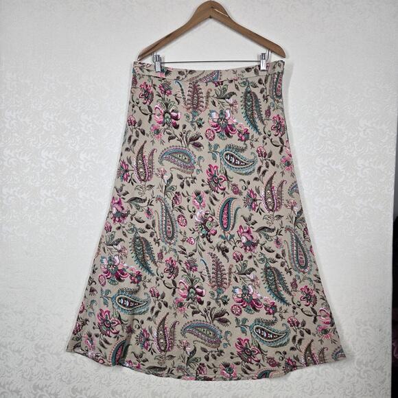 VTG East 5th Linen Blend Paisley Maxi Skirt sz 16W* Tan Beige Multi Floral Boho - Picture 12 of 12